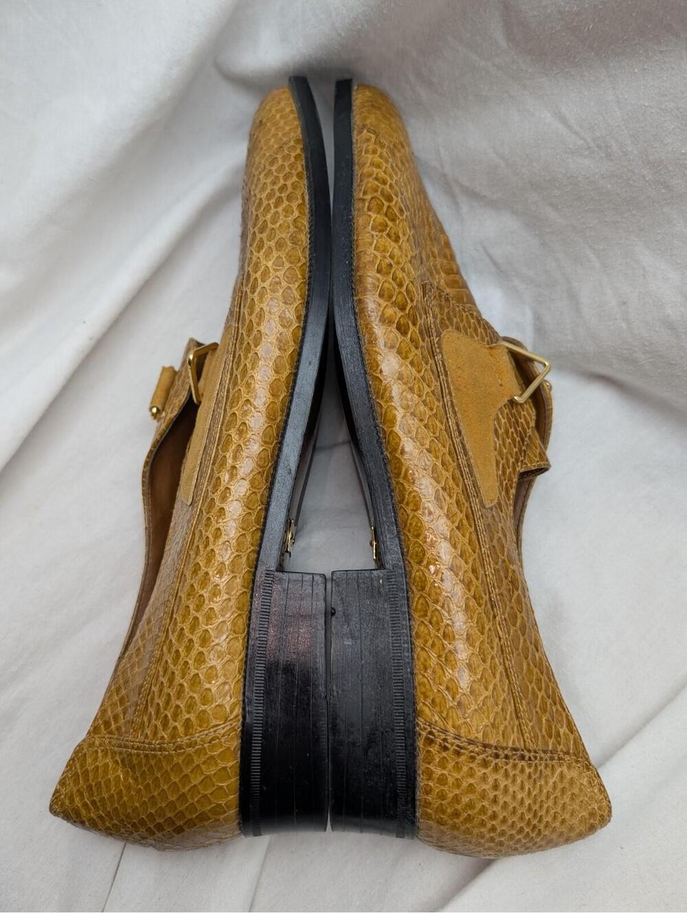 GIORGIO BRUTINI 10.5 M Gold Genuine Snake Skin Shoes Italian VINTAGE - Picture 7 of 12